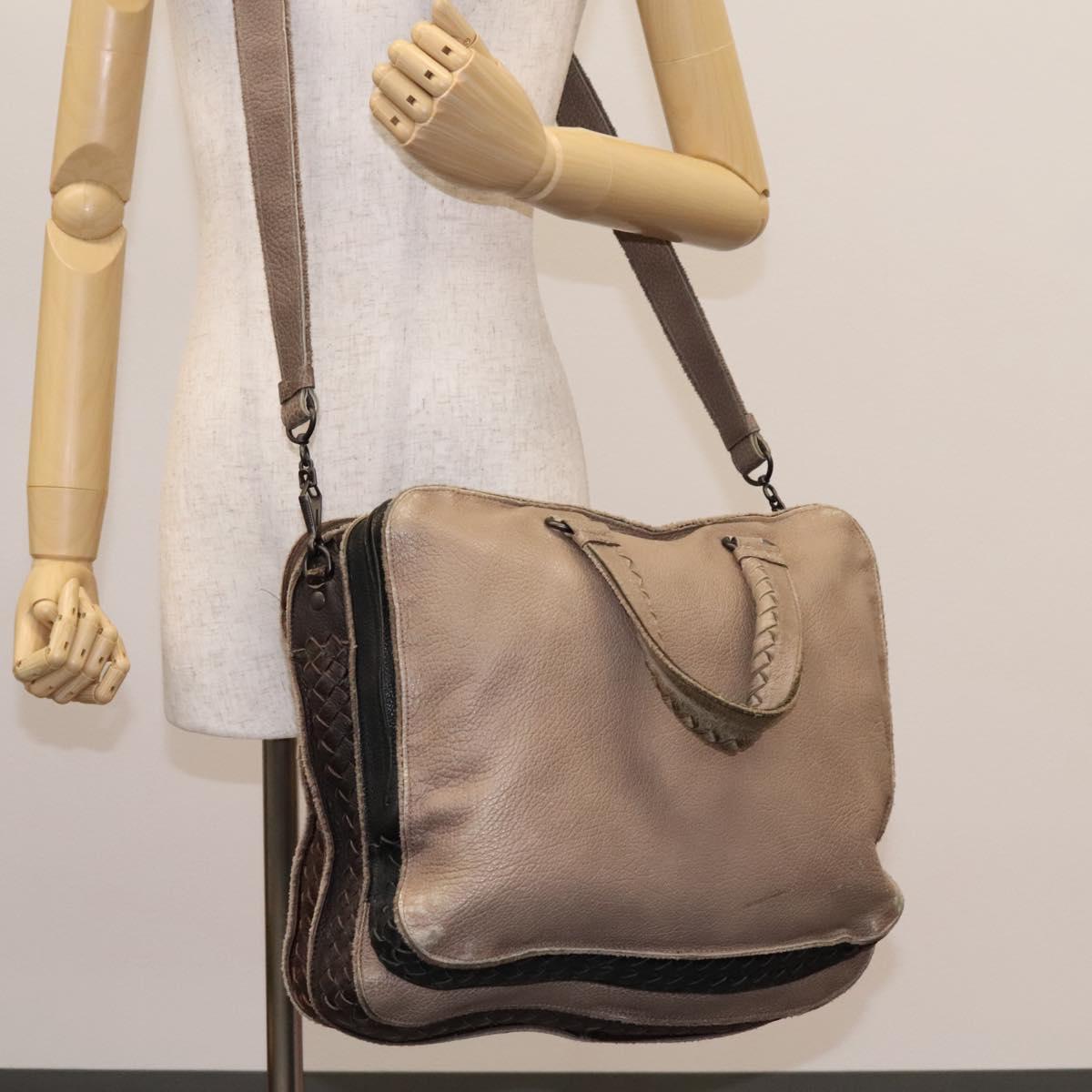BOTTEGA VENETA Business Bag Leather 2way Beige Auth fm4481