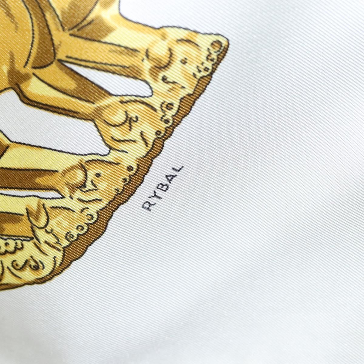 HERMES Carre 90 Scarf ""LES CAVALIERS D'OR"" Silk White Auth fm4509