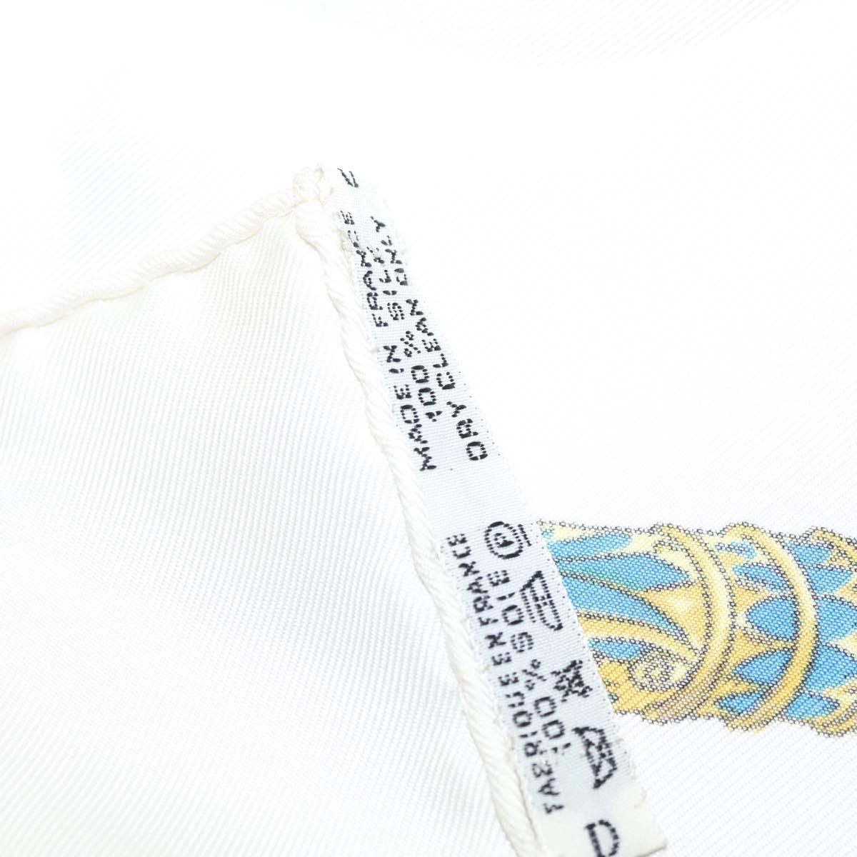 HERMES Carre 90 Scarf ""LES CAVALIERS D'OR"" Silk White Auth fm4509