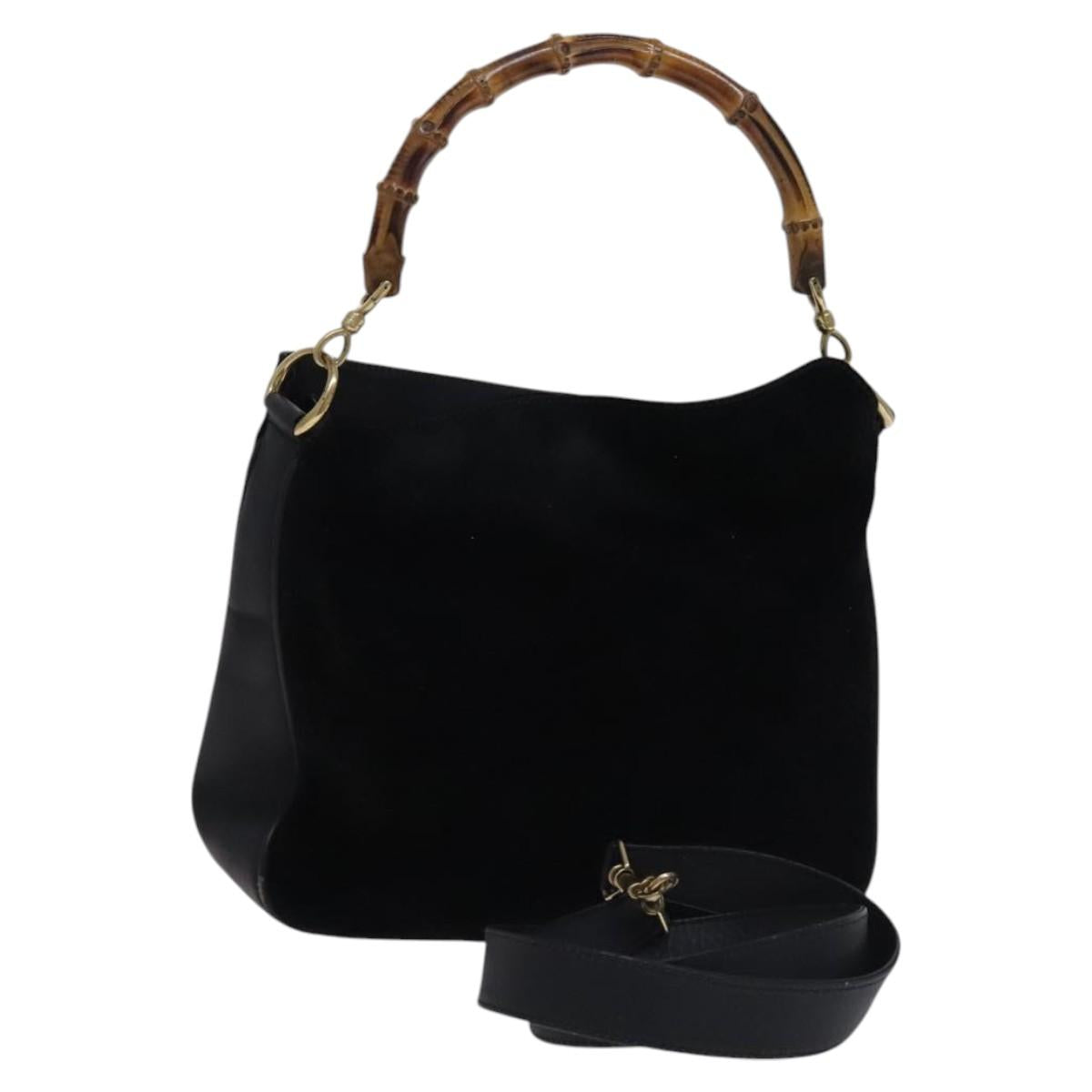GUCCI Bamboo Shoulder Bag Suede 2way Black Gold 001 1705 1638 Auth fm4526