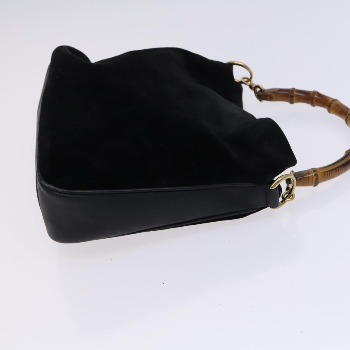 GUCCI Bamboo Shoulder Bag Suede 2way Black Gold 001 1705 1638 Auth fm4526