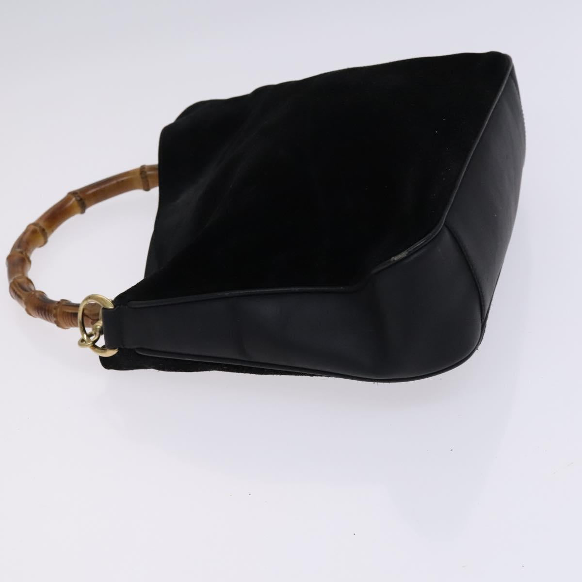 GUCCI Bamboo Shoulder Bag Suede 2way Black Gold 001 1705 1638 Auth fm4526