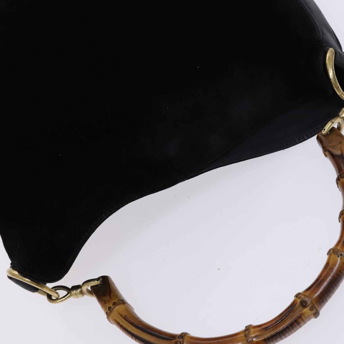 GUCCI Bamboo Shoulder Bag Suede 2way Black Gold 001 1705 1638 Auth fm4526