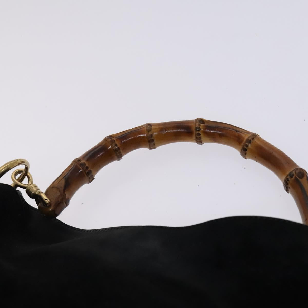 GUCCI Bamboo Shoulder Bag Suede 2way Black Gold 001 1705 1638 Auth fm4526