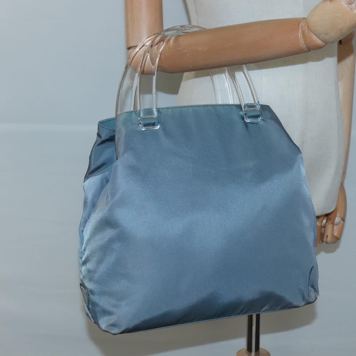 PRADA Hand Bag Nylon plastic Light Blue Silver clear Auth fm4546