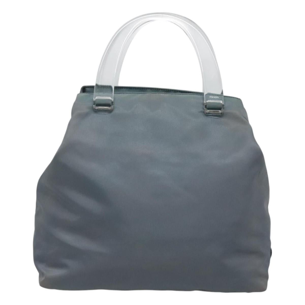 PRADA Hand Bag Nylon plastic Light Blue Silver clear Auth fm4546