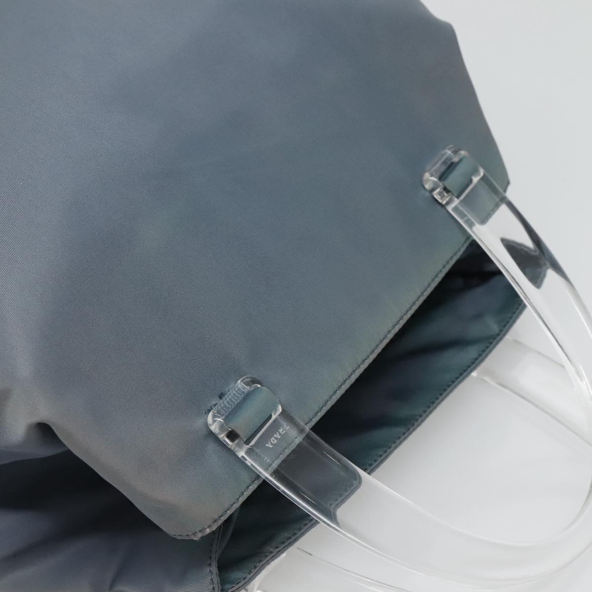 PRADA Hand Bag Nylon plastic Light Blue Silver clear Auth fm4546
