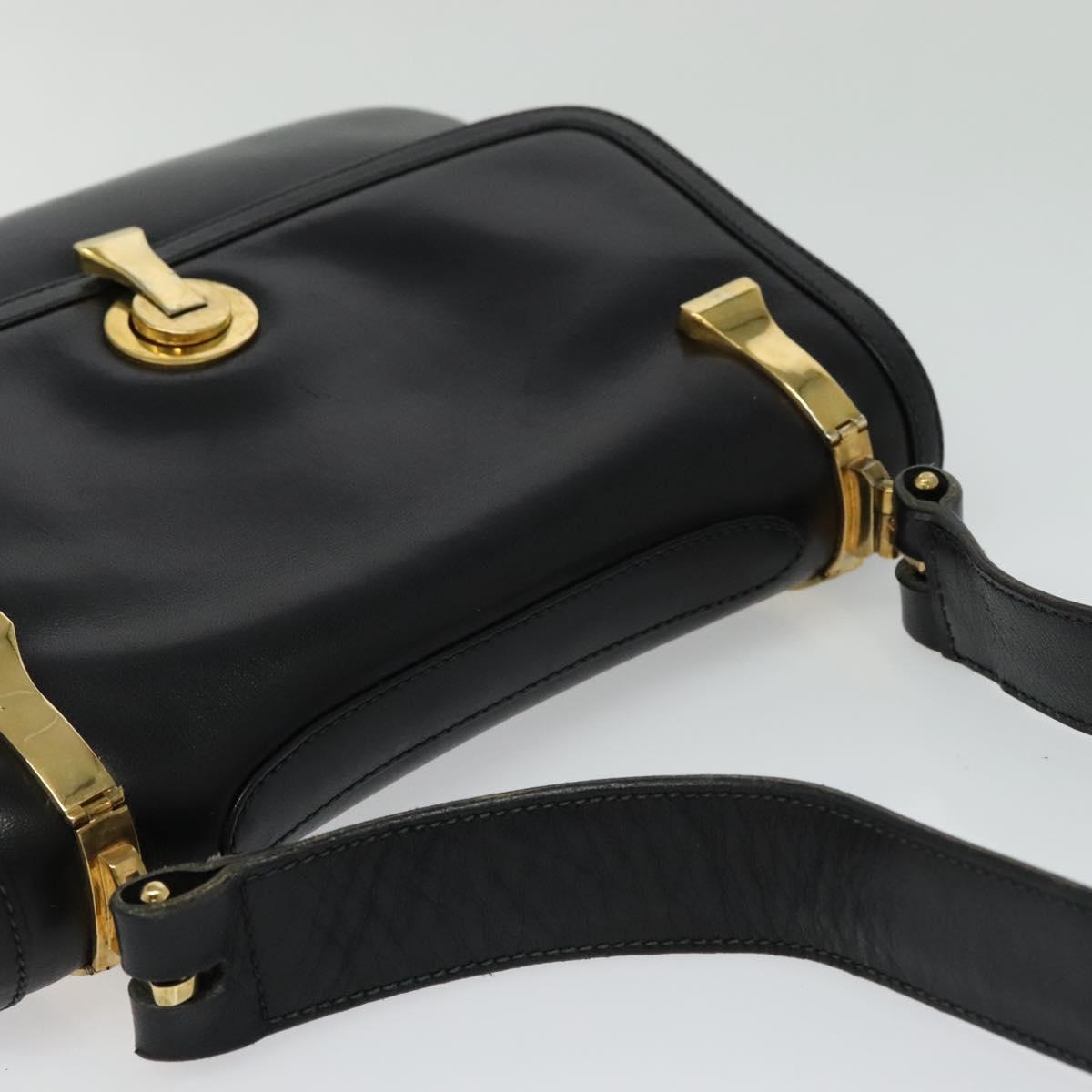 GUCCI Shoulder Bag Leather Black Gold Auth fm4548