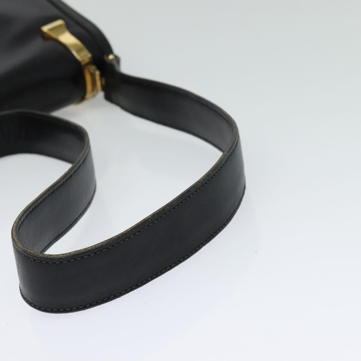 GUCCI Shoulder Bag Leather Black Gold Auth fm4548