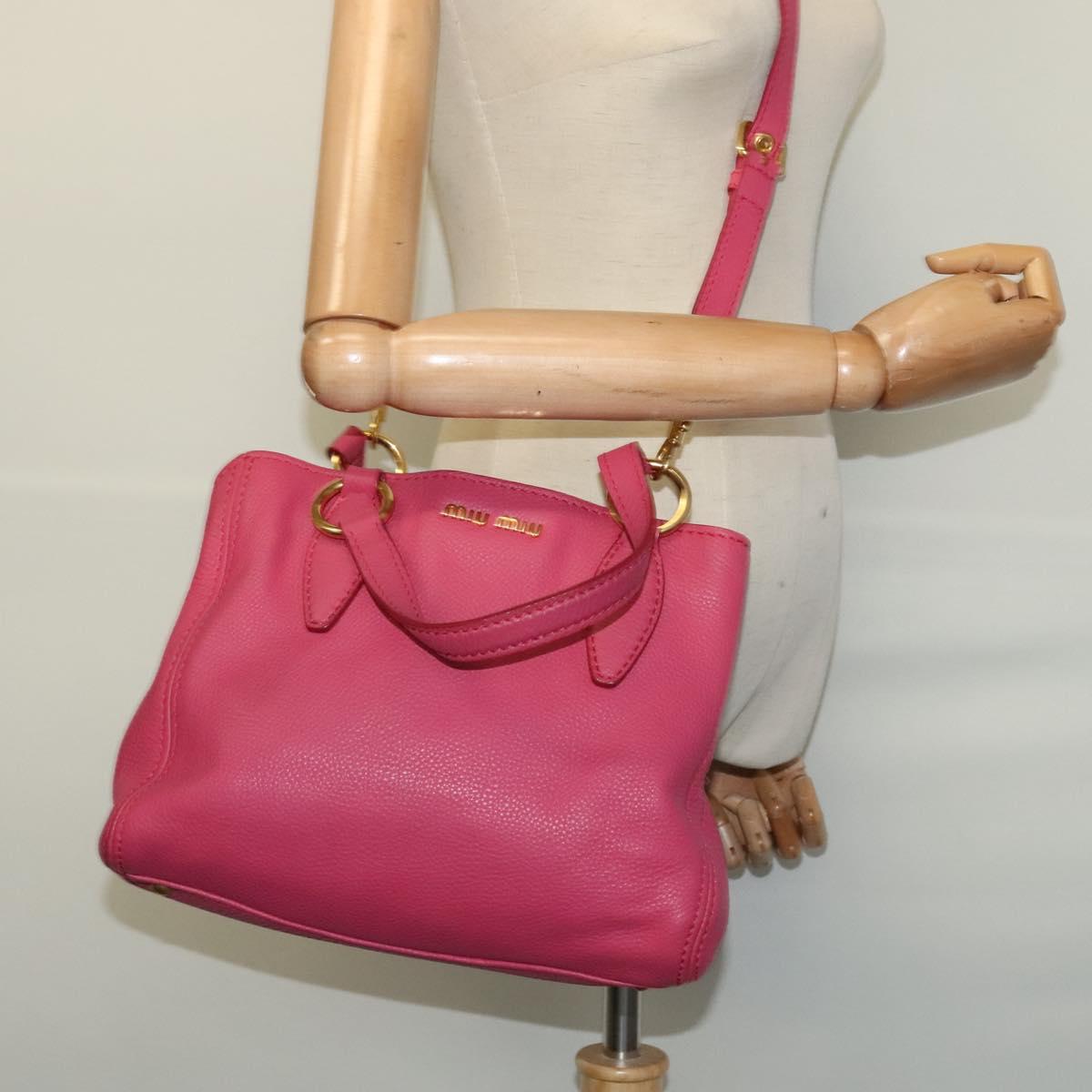 Miu Miu Vittello Caribbean Hand Bag Leather 2way Pink Gold Auth fm4567