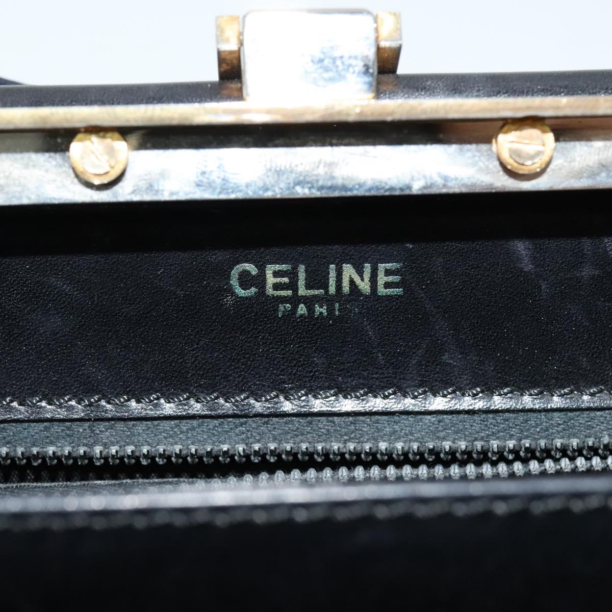 CELINE Shoulder Bag Leather Black Gold Auth fm4568
