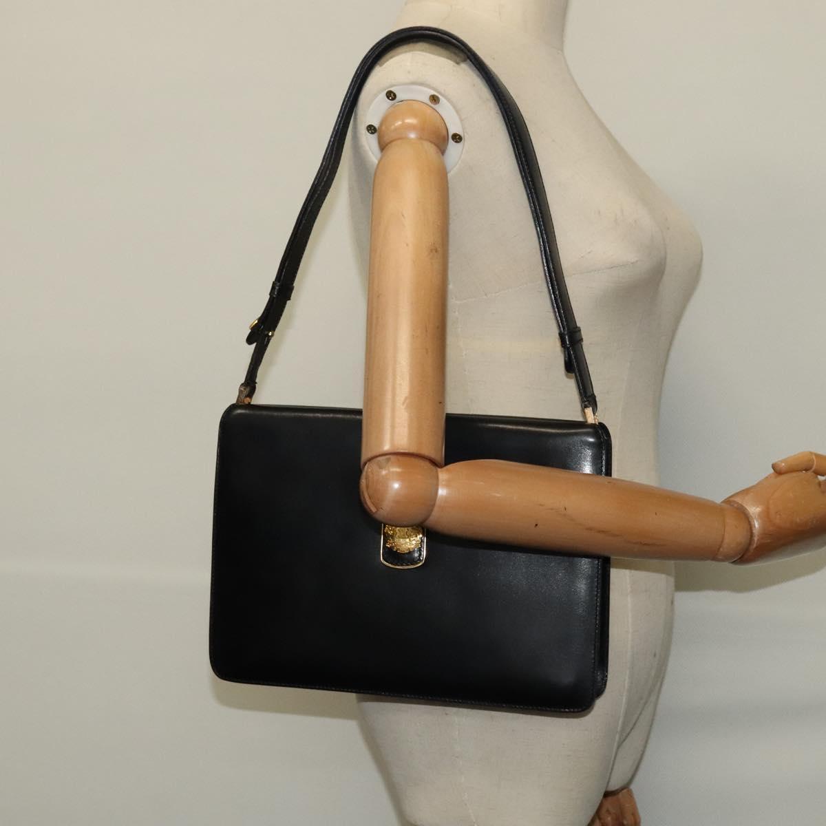 CELINE Shoulder Bag Leather Black Gold Auth fm4568