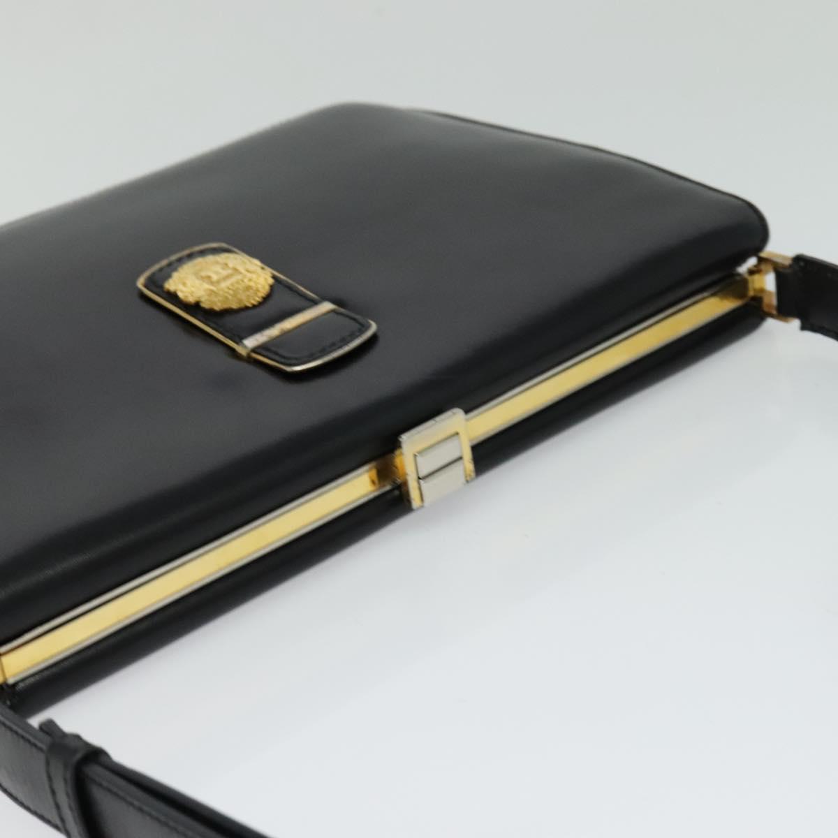 CELINE Shoulder Bag Leather Black Gold Auth fm4568