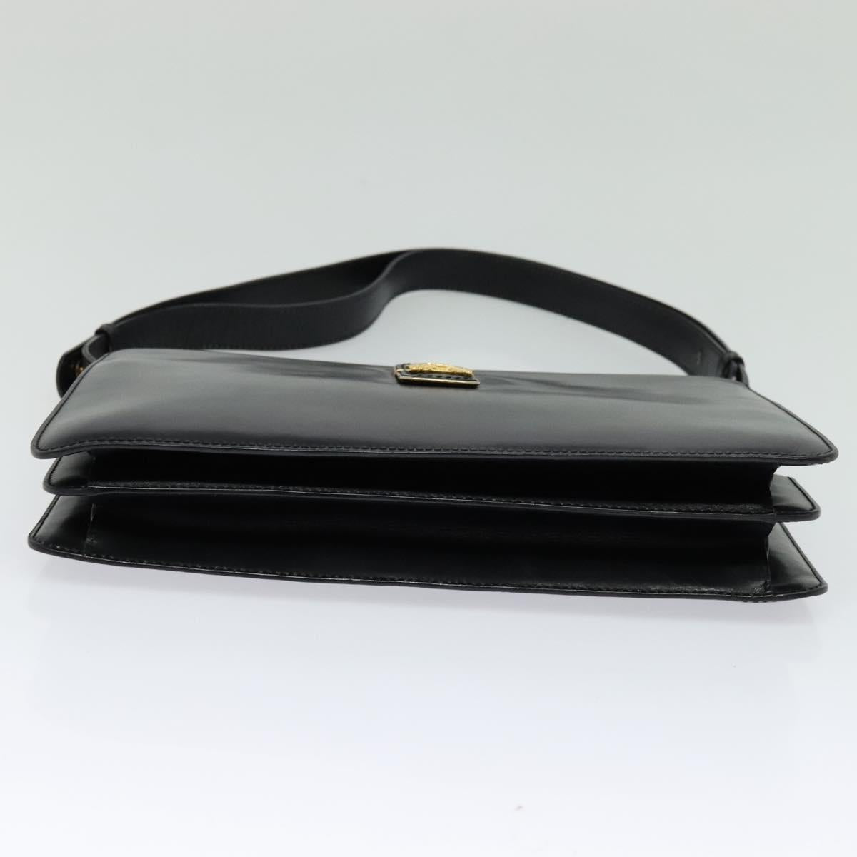 CELINE Shoulder Bag Leather Black Gold Auth fm4568