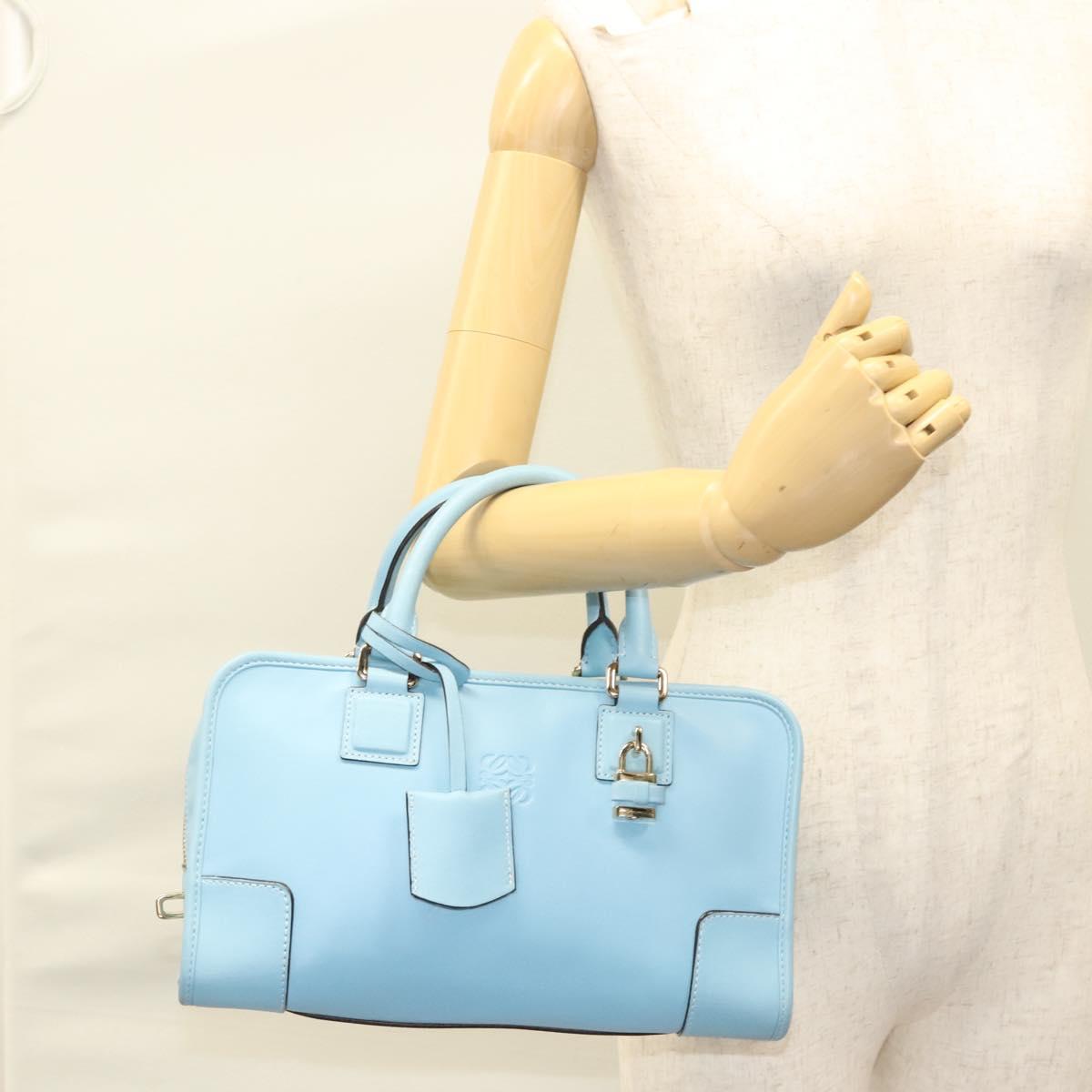 LOEWE Anagram Amazona 28 Hand Bag Leather Light Blue Gold Auth fm4572