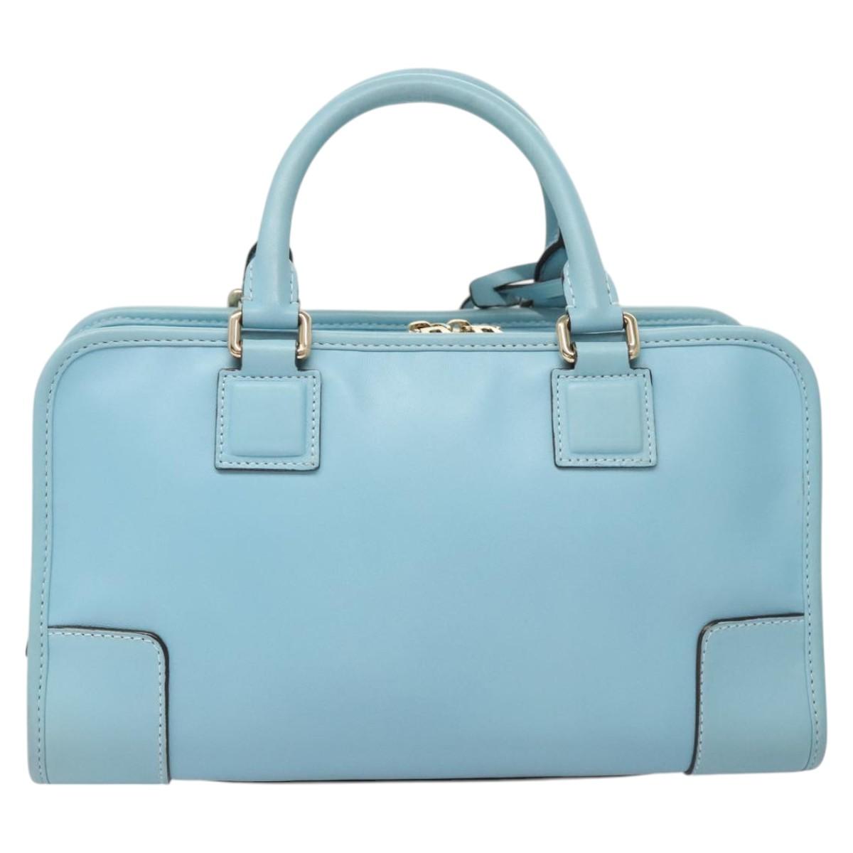 LOEWE Anagram Amazona 28 Hand Bag Leather Light Blue Gold Auth fm4572