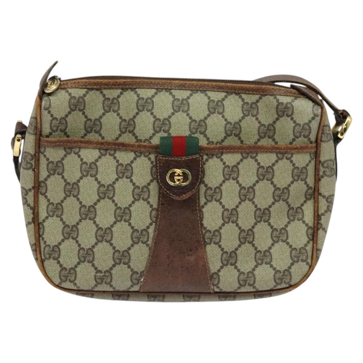 GUCCI GG Supreme Web Sherry Line Shoulder Bag PVC Leather Beige Gold Auth fm4588