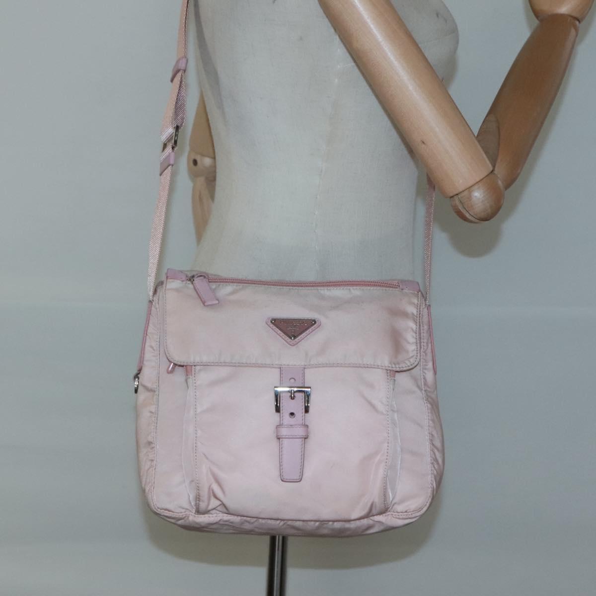 PRADA Shoulder Bag Nylon Pink Silver Auth fm4604