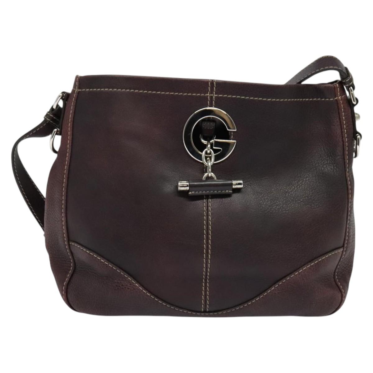 GUCCI Shoulder Bag Leather Wine Red Silver 247400 Auth fm4612