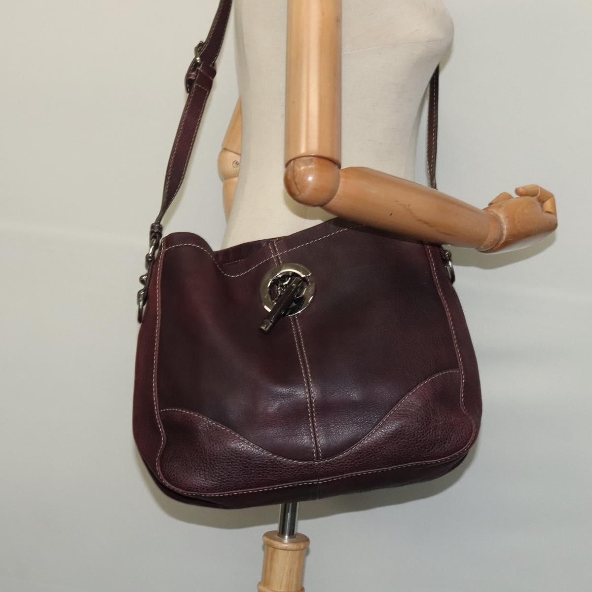 GUCCI Shoulder Bag Leather Wine Red Silver 247400 Auth fm4612