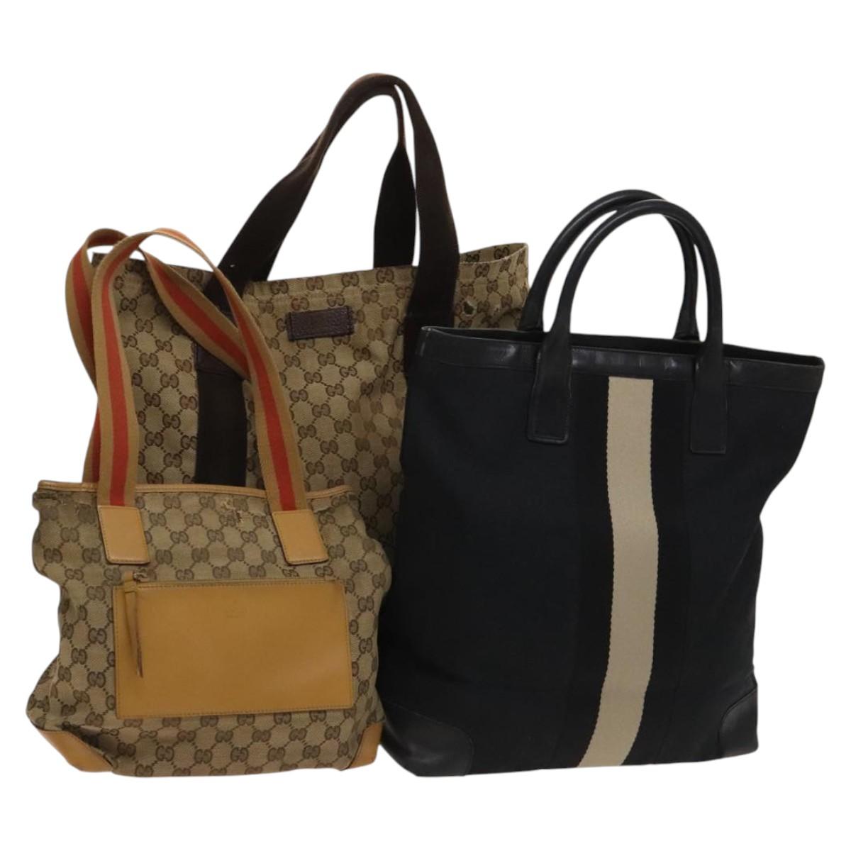 GUCCI GG Canvas Sherry Line Hand Bag 3Set Beige Black Red Auth fm4630