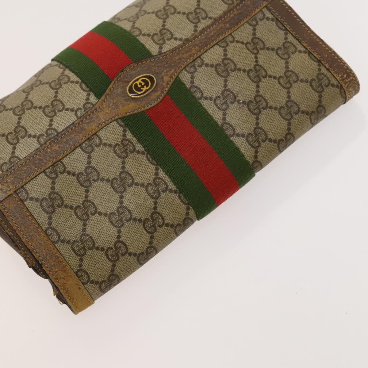 GUCCI GG Canvas Pouch Web Sherry Line Hand Bag 3Set Beige Red Auth fm4632