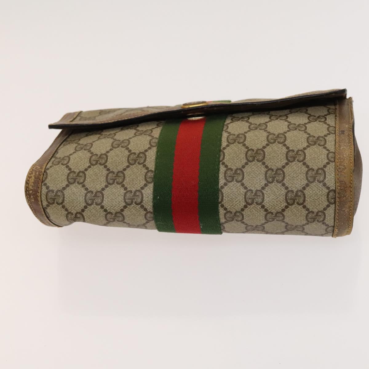 GUCCI GG Canvas Pouch Web Sherry Line Hand Bag 3Set Beige Red Auth fm4632