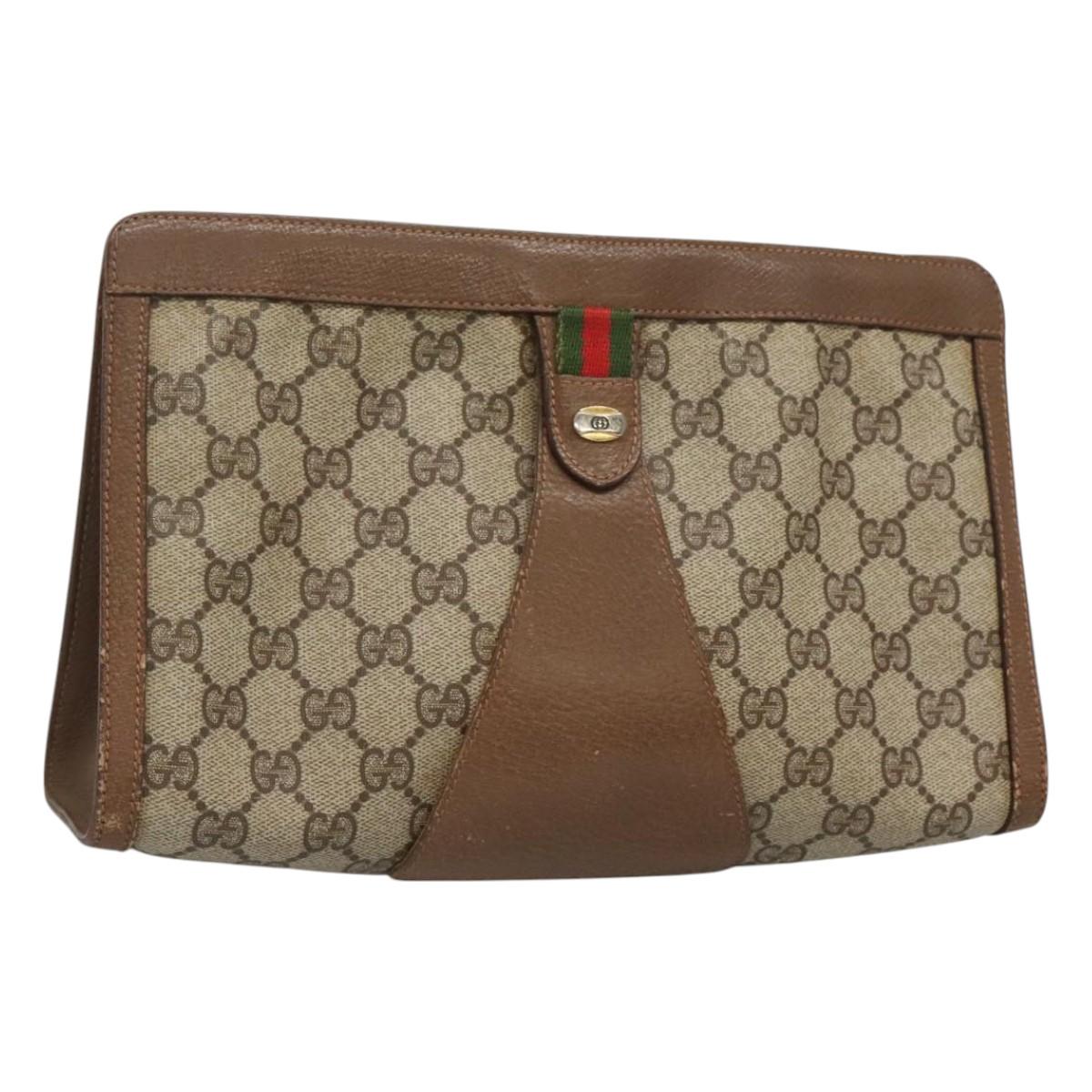 GUCCI GG Supreme Web Sherry Line Clutch Bag PVC Beige Red 89 01 033 Auth fm4647