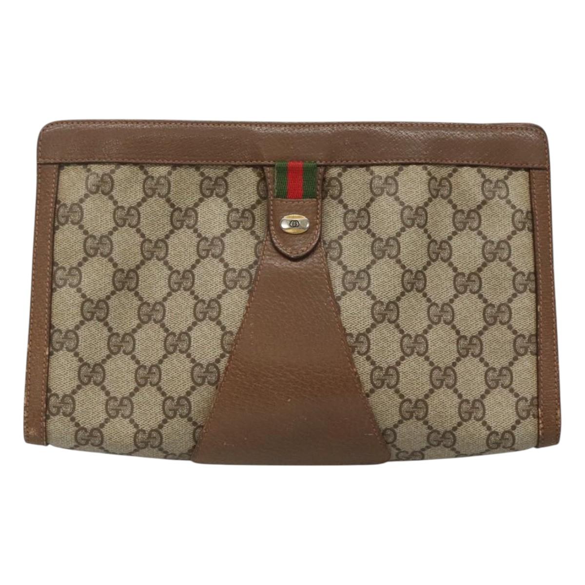 GUCCI GG Supreme Web Sherry Line Clutch Bag PVC Beige Red 89 01 033 Auth fm4647