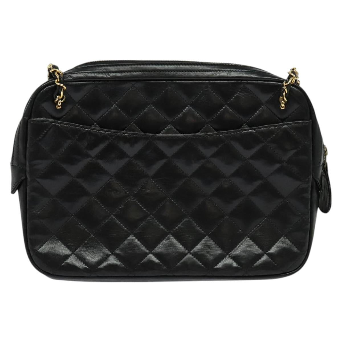 CHANEL Matelasse Chain Shoulder Bag Lamb Skin Black Gold CC Auth fm4668