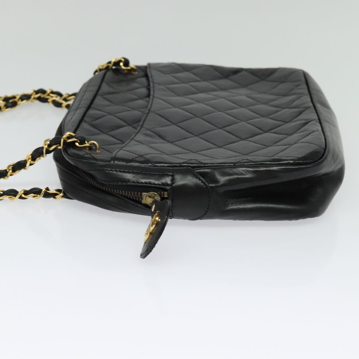 CHANEL Matelasse Chain Shoulder Bag Lamb Skin Black Gold CC Auth fm4668