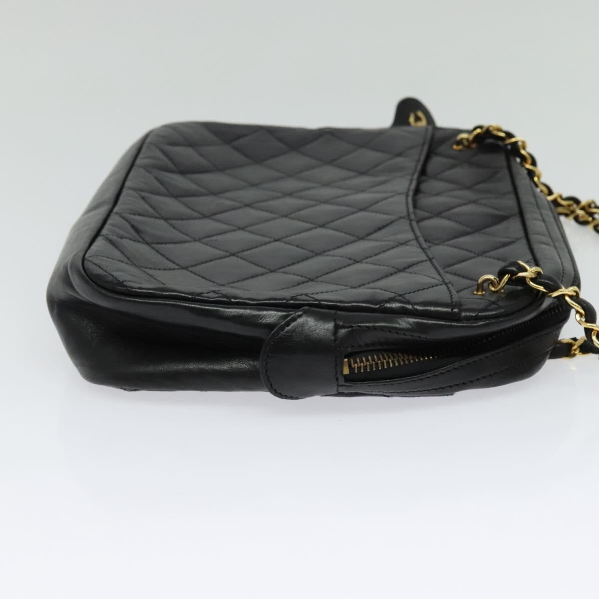 CHANEL Matelasse Chain Shoulder Bag Lamb Skin Black Gold CC Auth fm4668