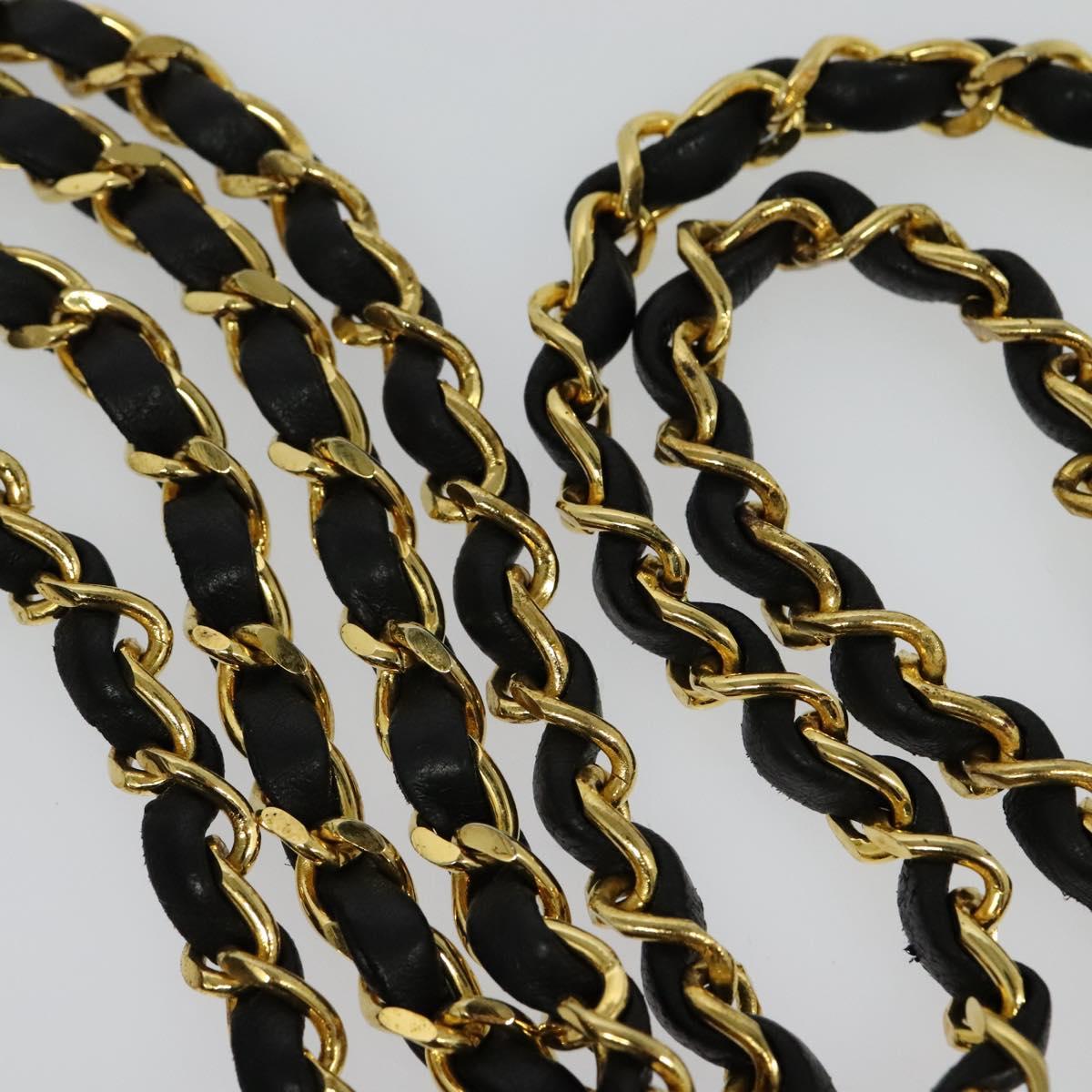 CHANEL Matelasse Chain Shoulder Bag Lamb Skin Black Gold CC Auth fm4668