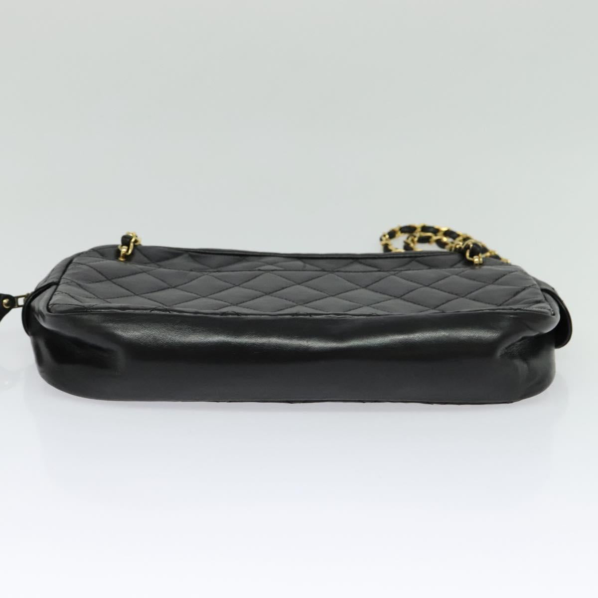 CHANEL Matelasse Chain Shoulder Bag Lamb Skin Black Gold CC Auth fm4668