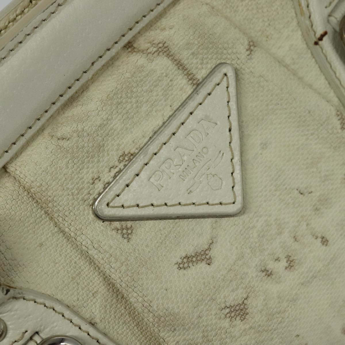 PRADA Shoulder Bag Canvas Silver White Auth fm4672