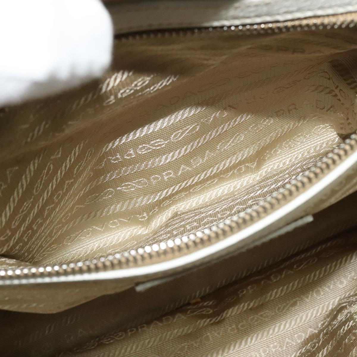 PRADA Shoulder Bag Canvas Silver White Auth fm4672