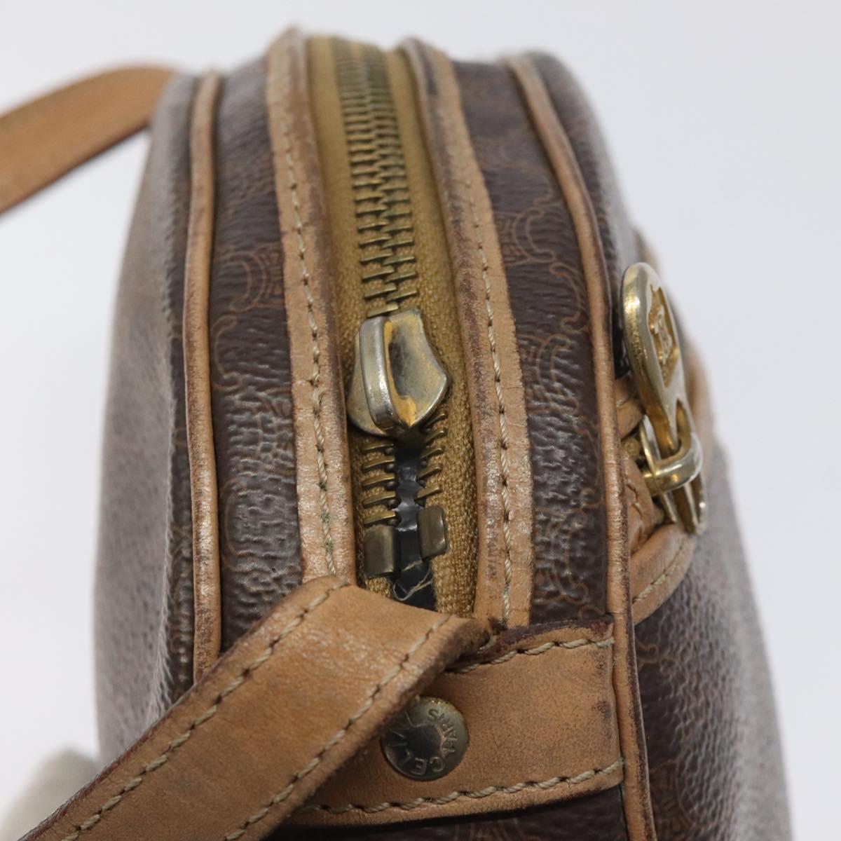 CELINE Macadam Canvas Shoulder Bag PVC Leather Brown Gold Auth fm4682