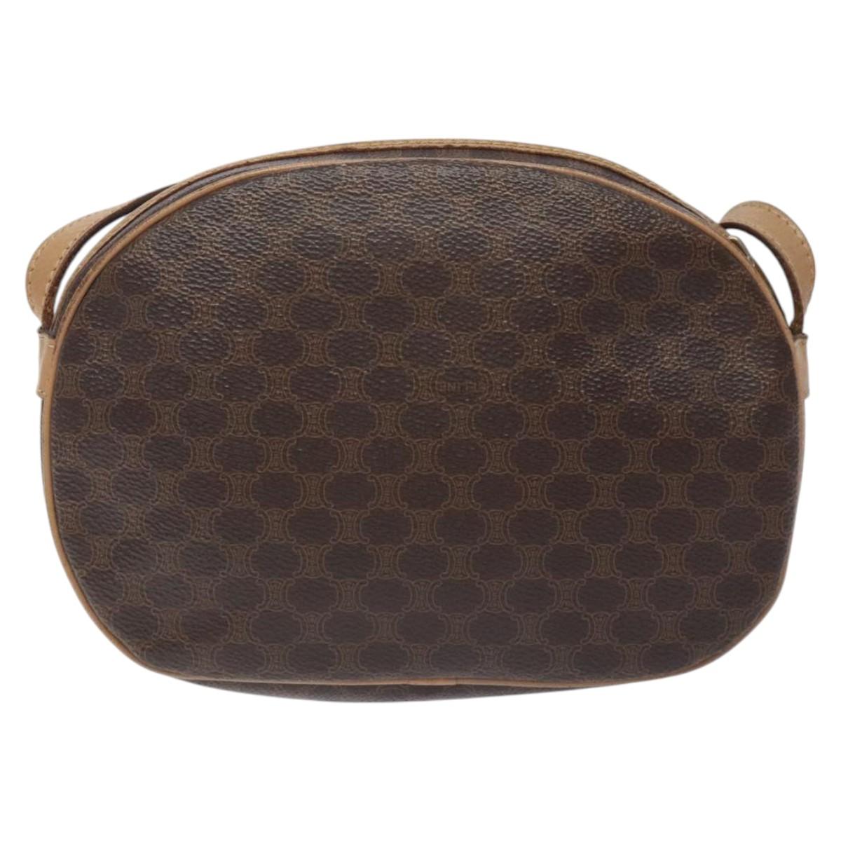 CELINE Macadam Canvas Shoulder Bag PVC Leather Brown Gold Auth fm4682