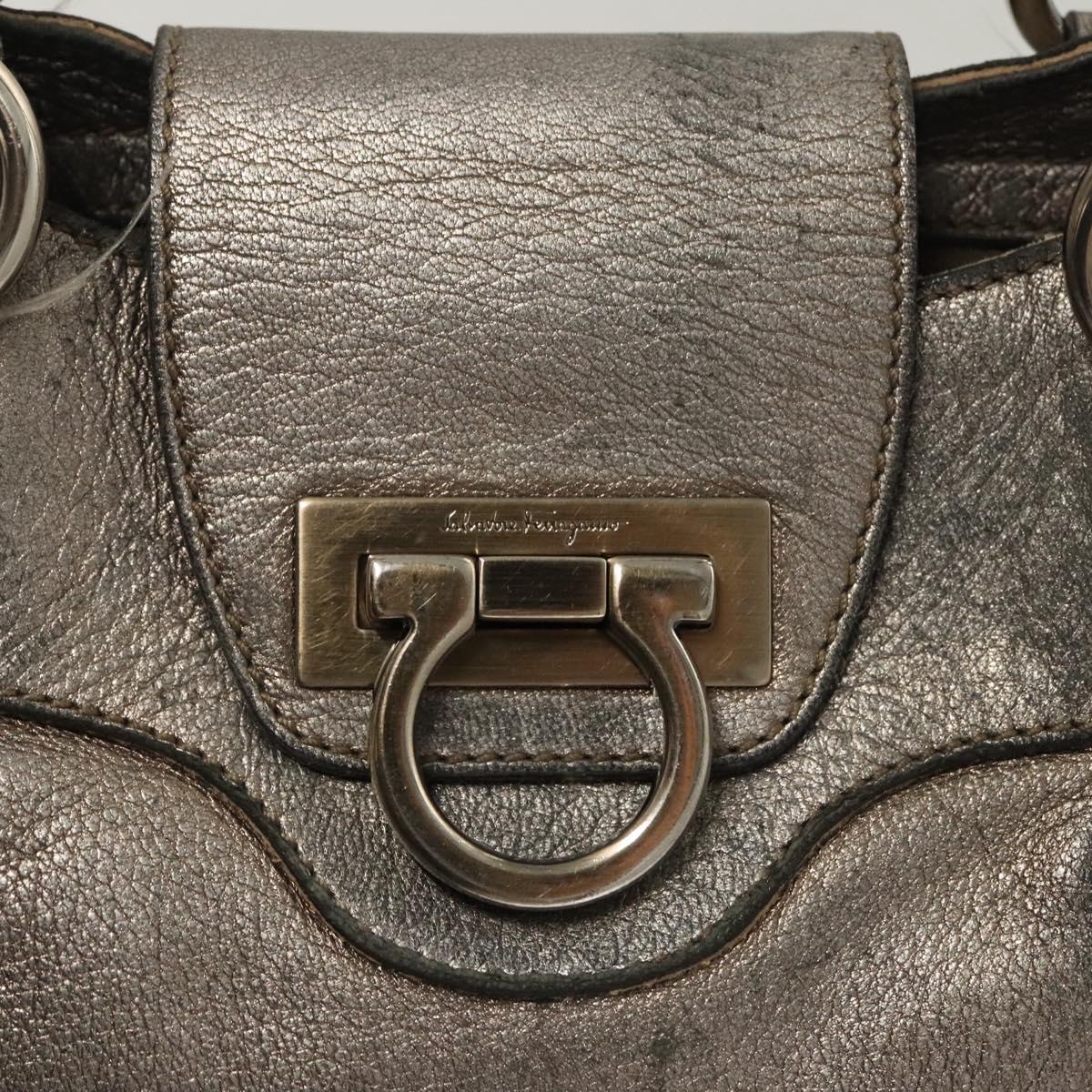 Salvatore Ferragamo Gancini Marissa Shoulder Bag Leather Silver Auth fm4685