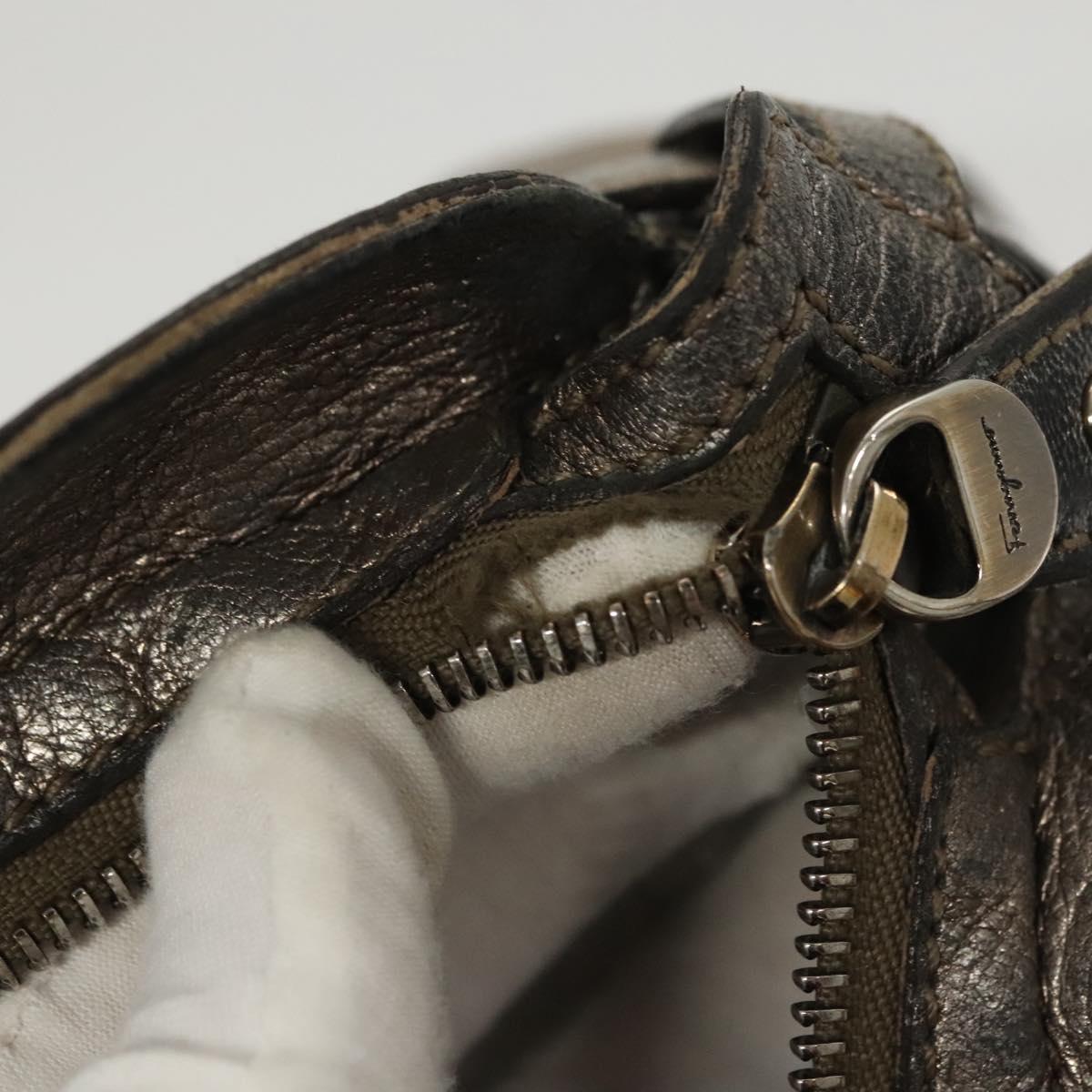 Salvatore Ferragamo Gancini Marissa Shoulder Bag Leather Silver Auth fm4685