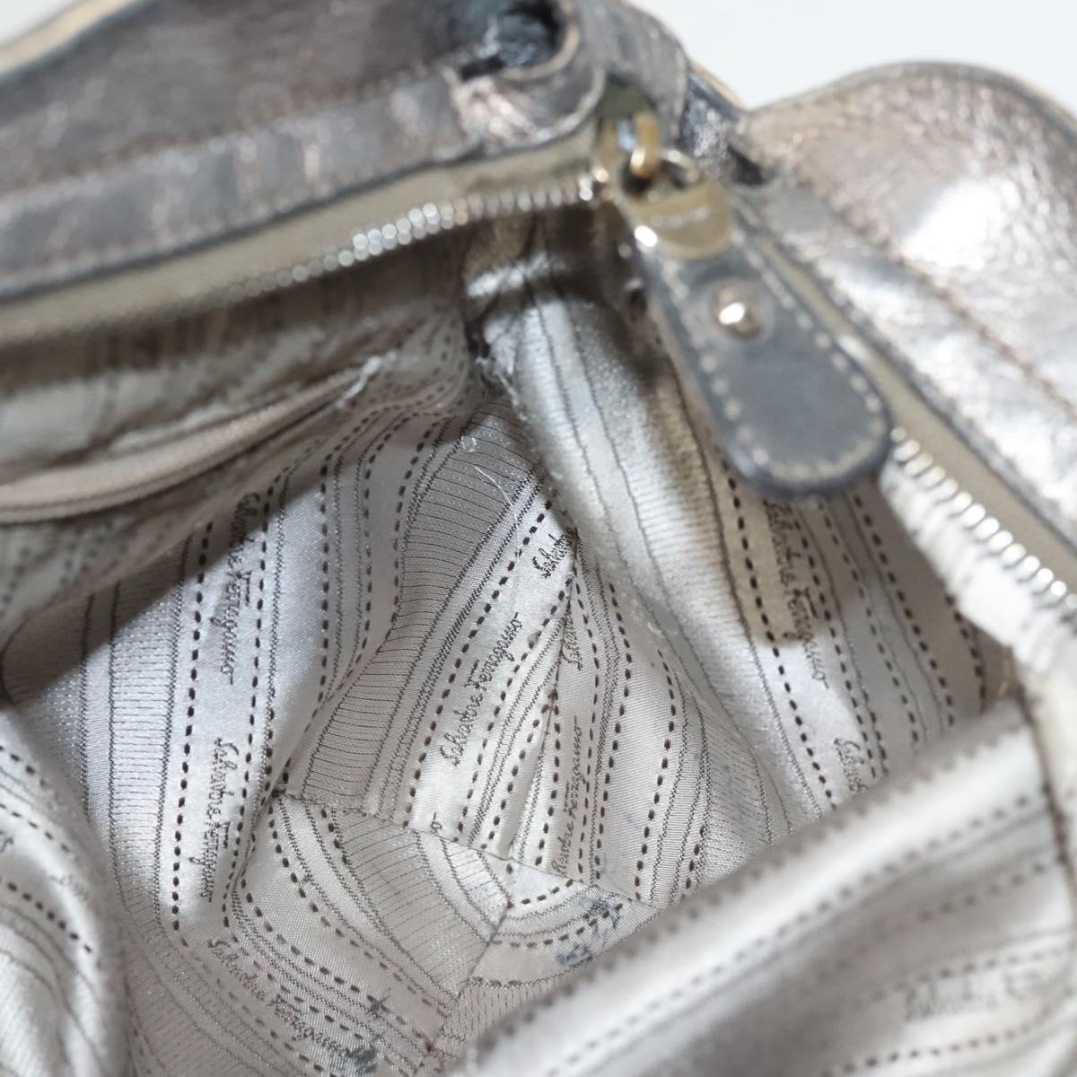 Salvatore Ferragamo Gancini Marissa Shoulder Bag Leather Silver Auth fm4685