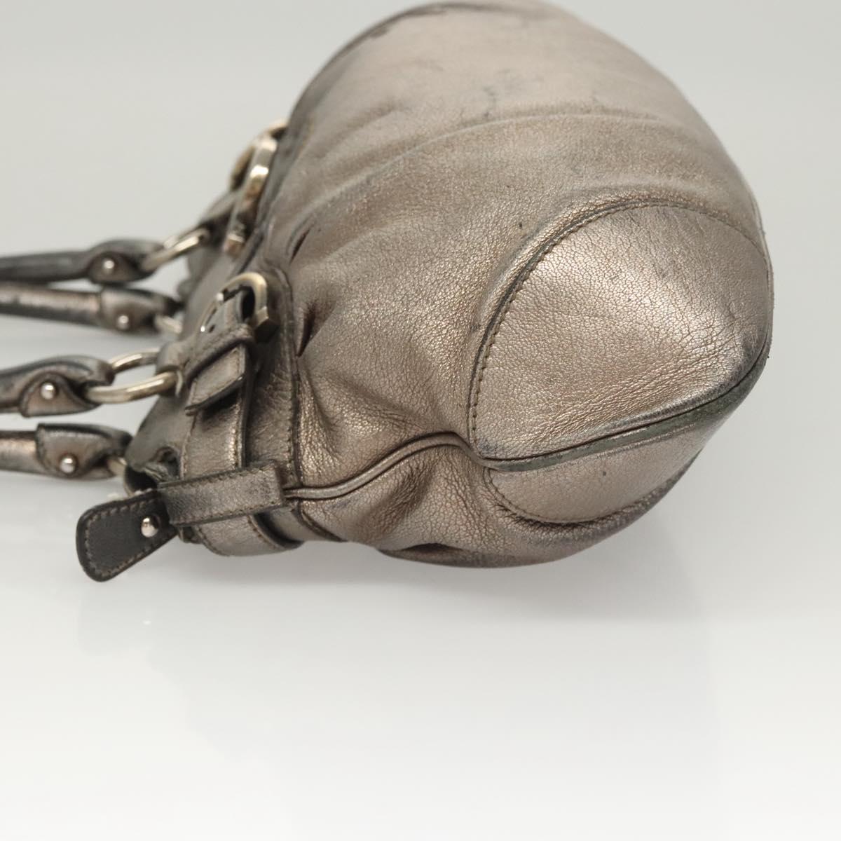 Salvatore Ferragamo Gancini Marissa Shoulder Bag Leather Silver Auth fm4685