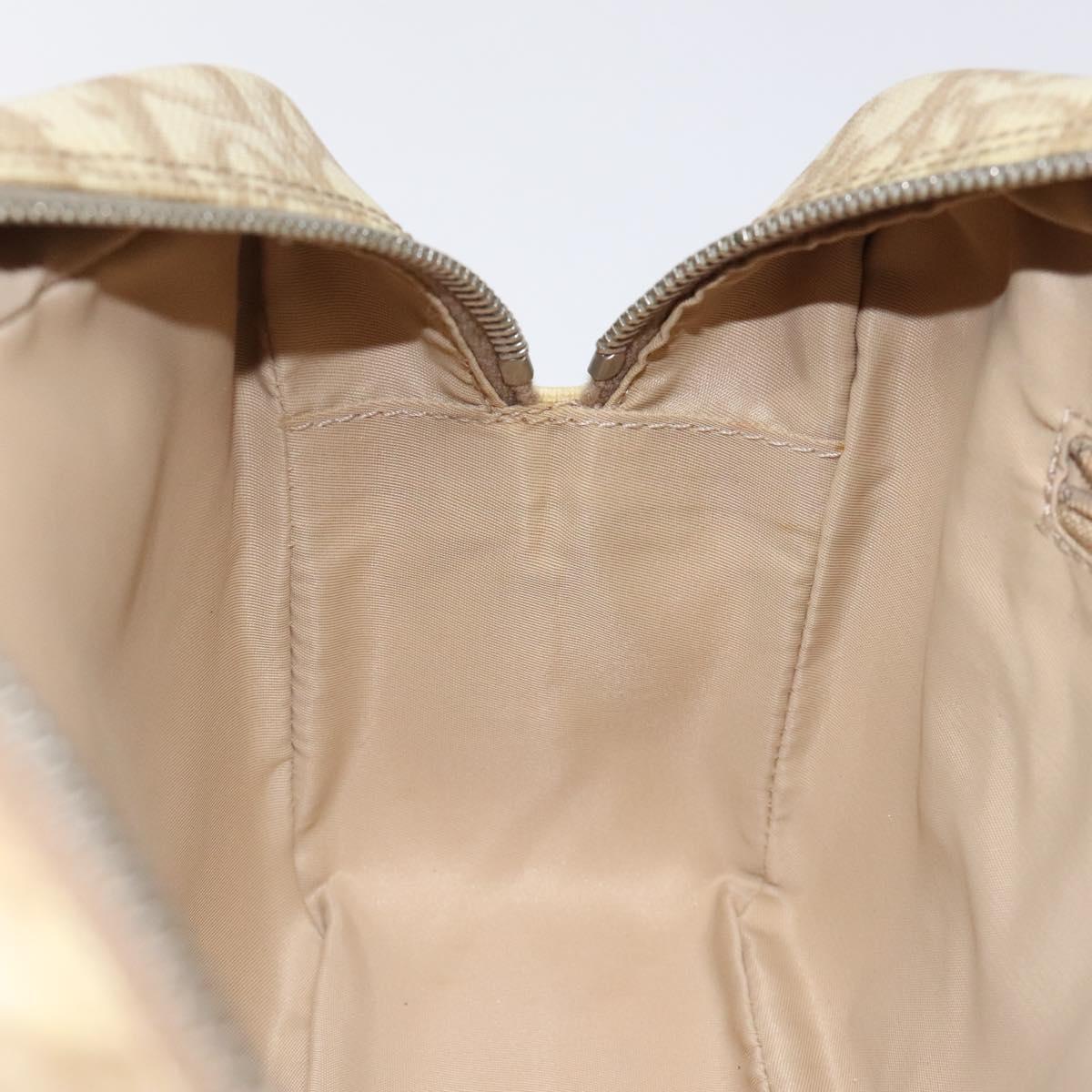 Christian Dior Trotter Canvas Flower Shoulder Bag Beige Silver Auth fm4695