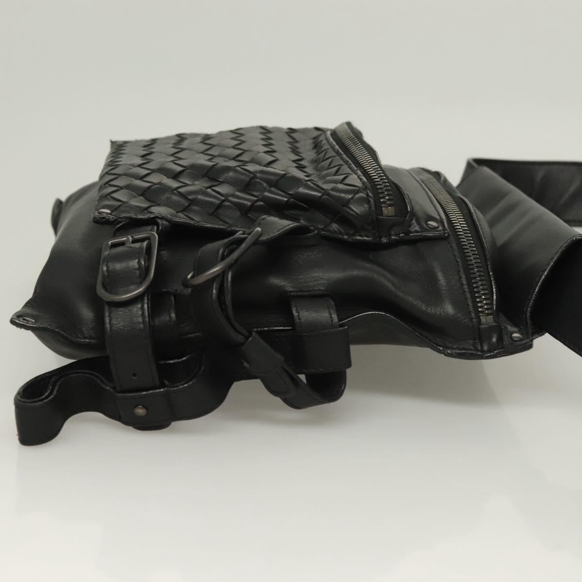 BOTTEGAVENETA INTRECCIATO Waist bag Leather Black 121604 Auth fm4696