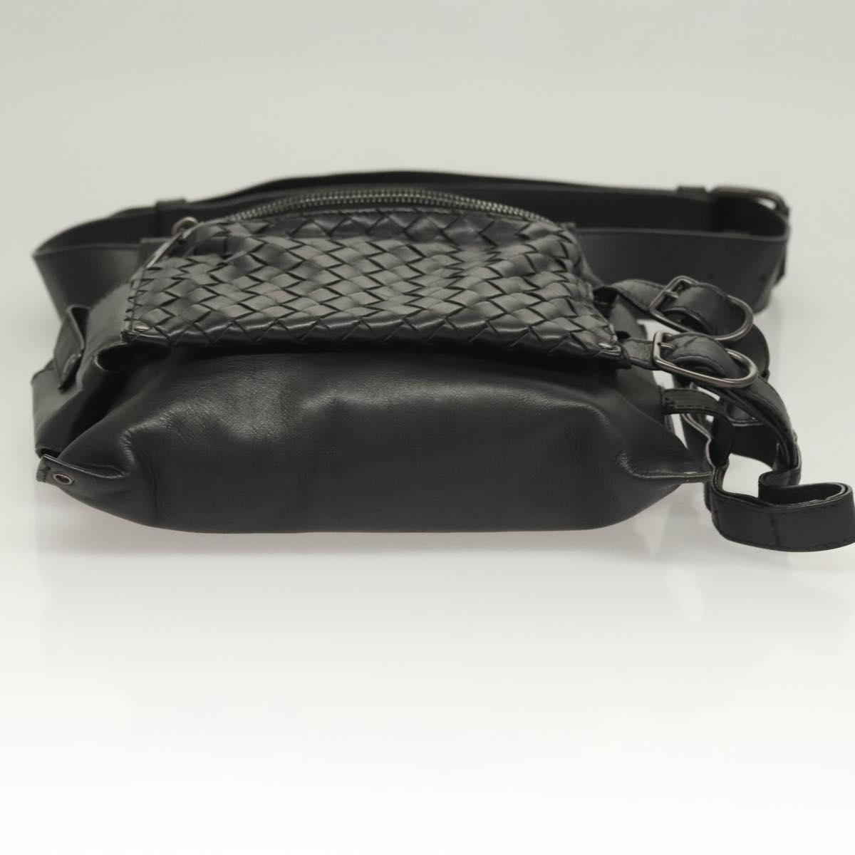 BOTTEGAVENETA INTRECCIATO Waist bag Leather Black 121604 Auth fm4696