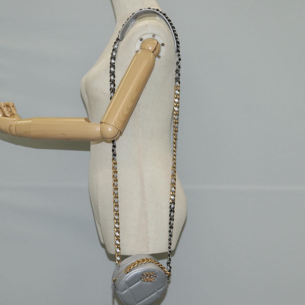 CHANEL Chain Chanel 19 Shoulder Bag Lamb Skin Gold Silver CC Auth fm4698M