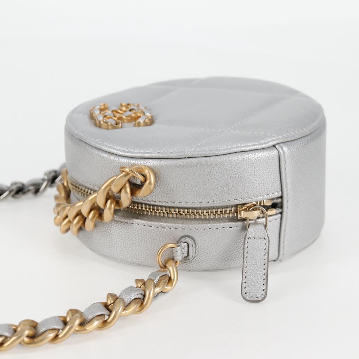 CHANEL Chain Chanel 19 Shoulder Bag Lamb Skin Gold Silver CC Auth fm4698M