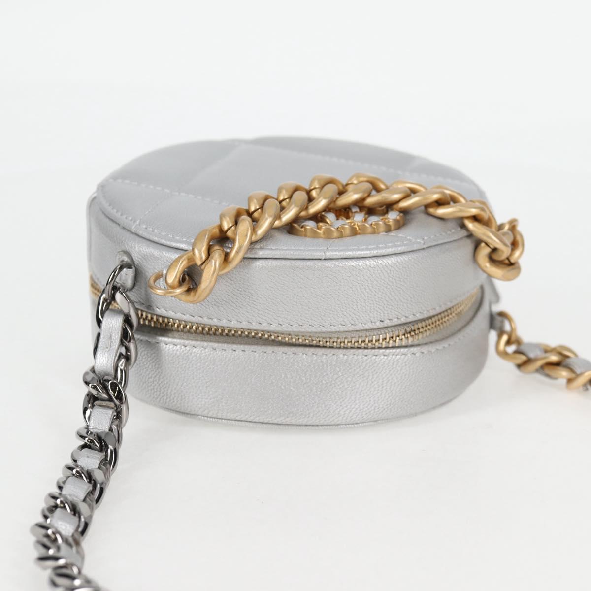 CHANEL Chain Chanel 19 Shoulder Bag Lamb Skin Gold Silver CC Auth fm4698M