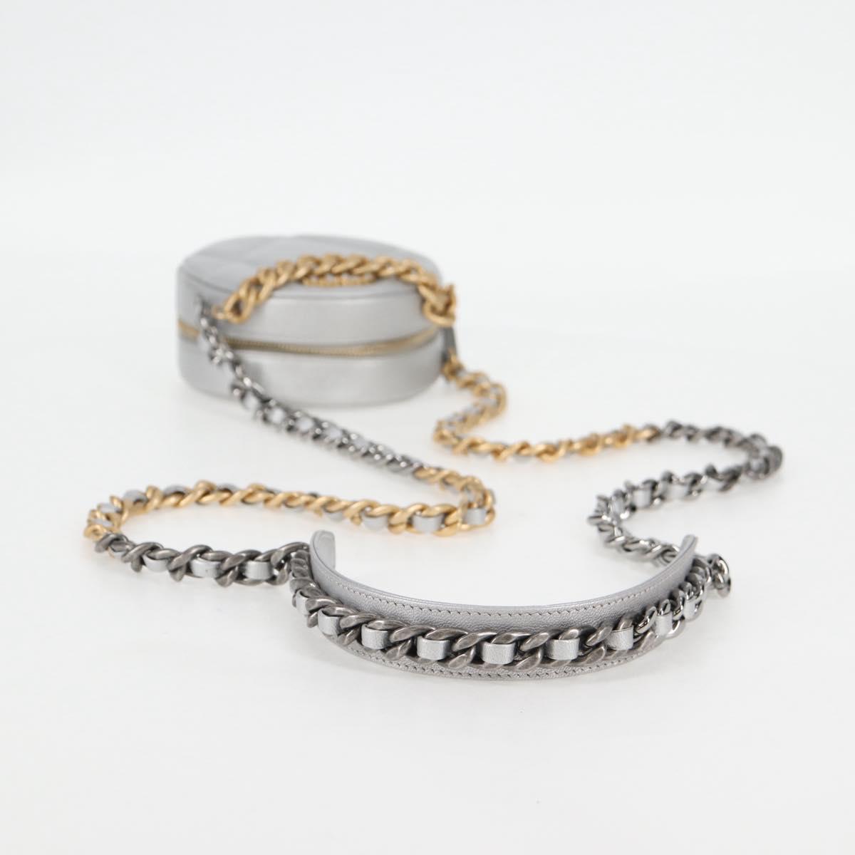 CHANEL Chain Chanel 19 Shoulder Bag Lamb Skin Gold Silver CC Auth fm4698M