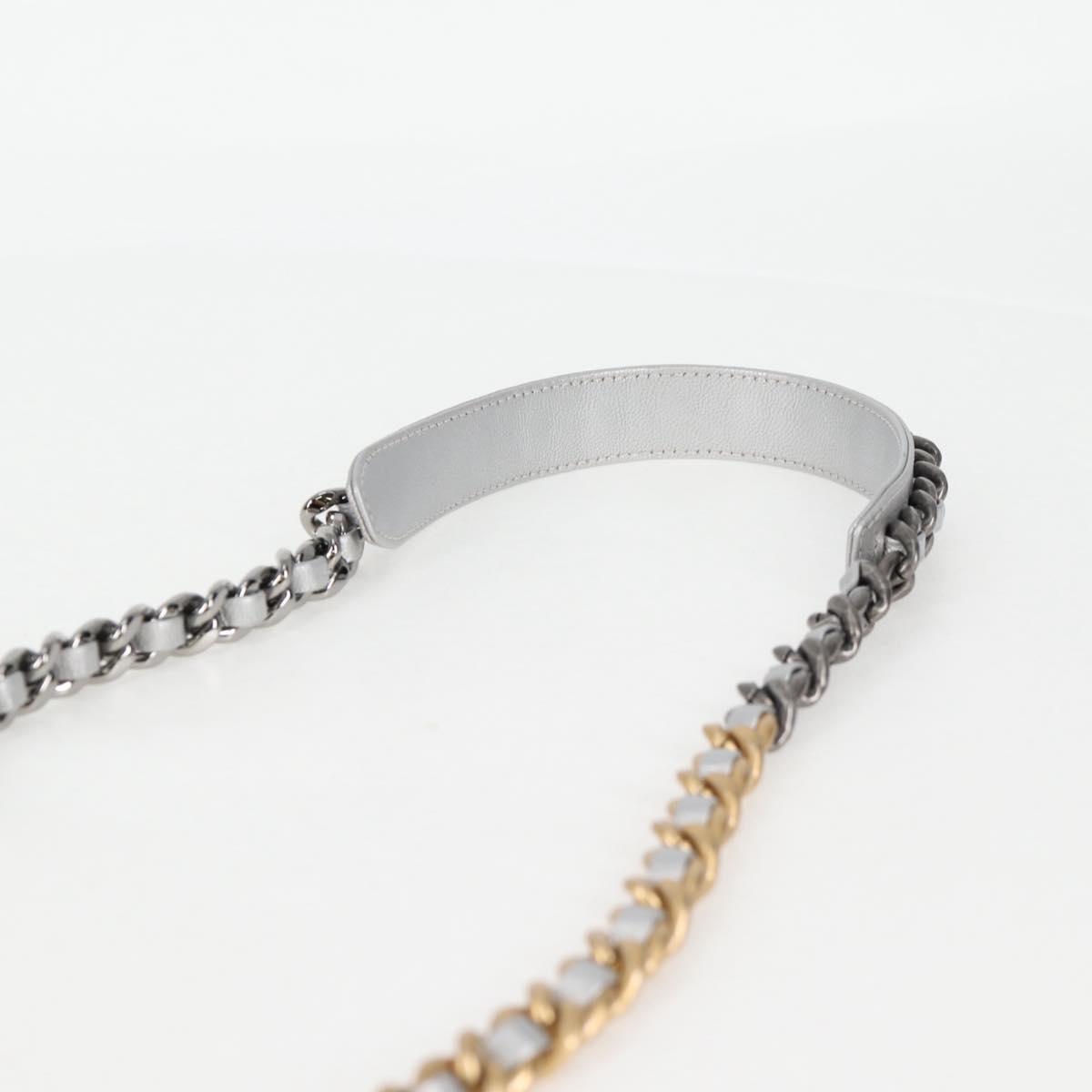 CHANEL Chain Chanel 19 Shoulder Bag Lamb Skin Gold Silver CC Auth fm4698M